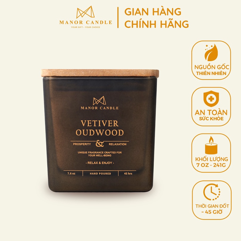 Nến Thơm Cao Cấp Vetiver Oudwood Size 7 OZ Lạc Mình Vào Đám Cỏ Giữa Ngày Nắng Ấm Áp - Chính Hãng Manor Candle