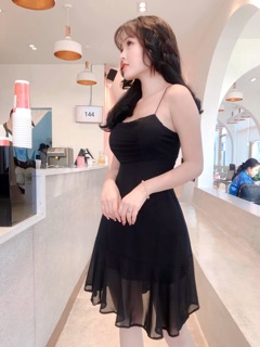 Đầm voan đen 2 dây