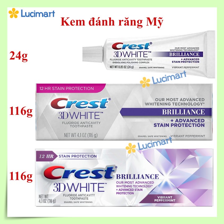 Kem đánh răng Crest 3D White Brilliance, 116g [Hàng Mỹ]