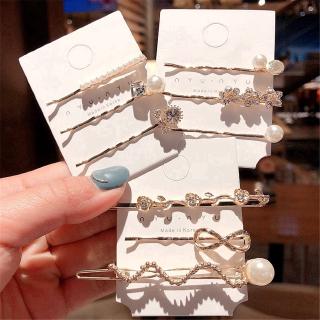 [COD] 3PCS Simple Sweet Pearl Diamond Metal Hair Clip Word Folder Headwear