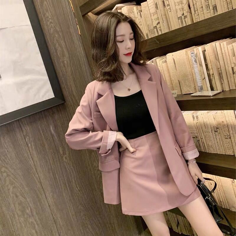 Bộ Áo Khoác + Chân Váy Ngắn Mỏng Nhẹ Phong Cách Hàn Quốc Thời Trang Xuân Hè 2022 Mới Cho Nữ