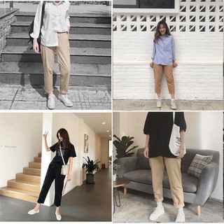Quần baggy kaki sắn gấu phong cách Unisex (nam nữ mặc được)