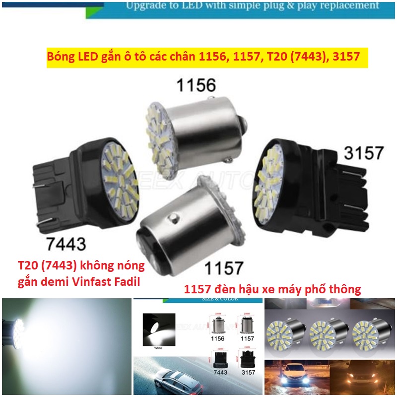 Set 2 bóng đèn hậu đèn phanh ô tô 1156 BA15S 1157 BAY15D 3157 T25 7443 T20 Fadil, 1157 gắn đèn hậu xe máy