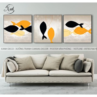 Bộ 3 tranh CÁ TRỪU TƯỢNG hiện đại phong cách Châu Âu