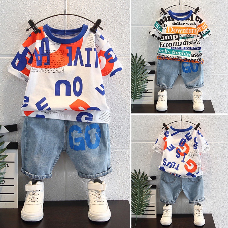 Set Áo Thun Ngắn Tay Và Quần Denim Thời Trang Mùa Hè Mới Cho Bé Trai 2022