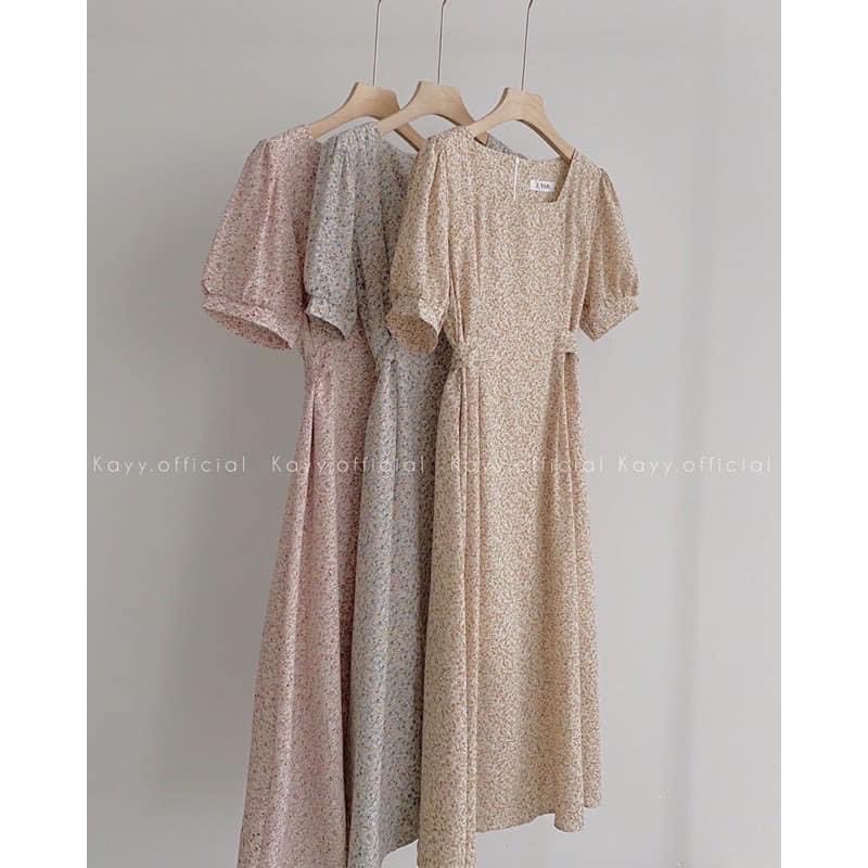 Đầm váy cộc tay hoa vân đá, chất liệu lụa hàn Quảng Châu mới về cực hót - Haruko Closet