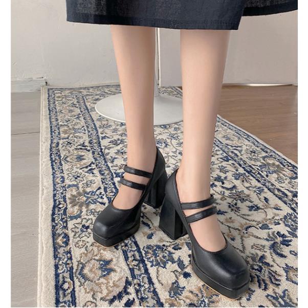 Giày cao gót phong cách retro quai dính cổ điển đế cao 9cm (ẢNH THẬT Ở CUỐI) *&