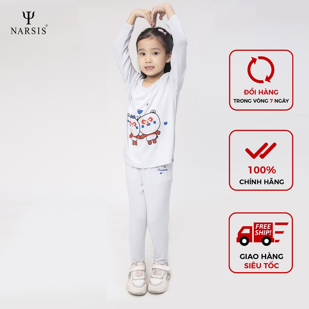 Bộ đồ thu đông bé gái Narsis KM0043 chất len màu xanh nhạt