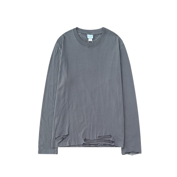 Áo dài tay rách gấu MEANSTORE phông Unisex nam nữ tee oversize form rộng pull Ulzzang Hàn Quốc vải mềm - Xám chì