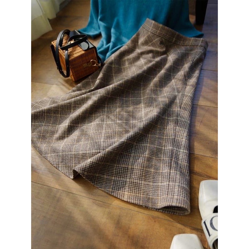 CHÂN VÁY NỮ DẠ KẺ DÁNG XOÈ DÀI 63CM THU ĐÔNG