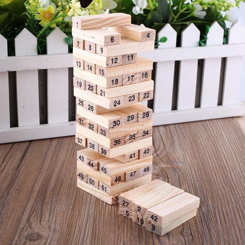 Bộ đồ chơi gỗ xếp hình, rút gỗ domino, montessori 54 thanh