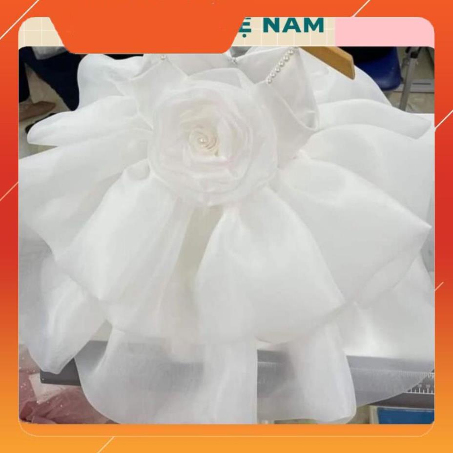 Đầm bé gái hai dây đính ngọc hoa hồng xòe phồng 2 tầng công chúa voan tơ mềm mại trắng/hồng/xanh - Shop Mẹ Nấm