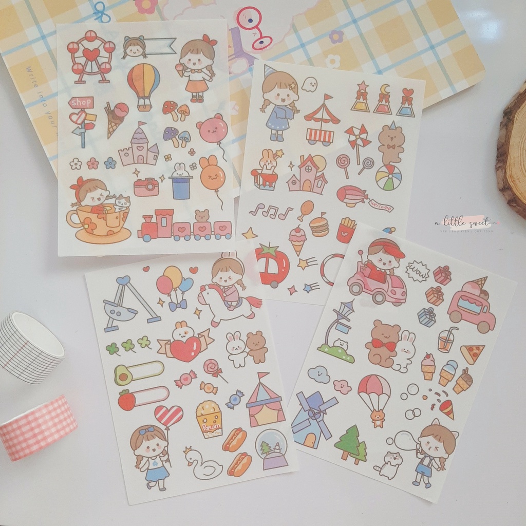 Set 4 tấm hình dán, sticker giấy dễ thương