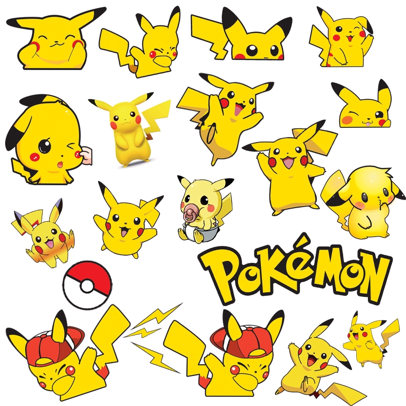 Bộ 34 Miếng Dán Trang Trí Xe Hơi / Laptop / Vali Họa Tiết Hoạt Hình Pikachu Pokemon Chống Thấm Nước