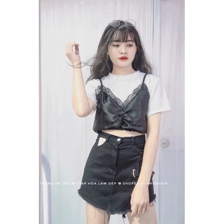 Set áo croptop phối chân váy đắp chéo