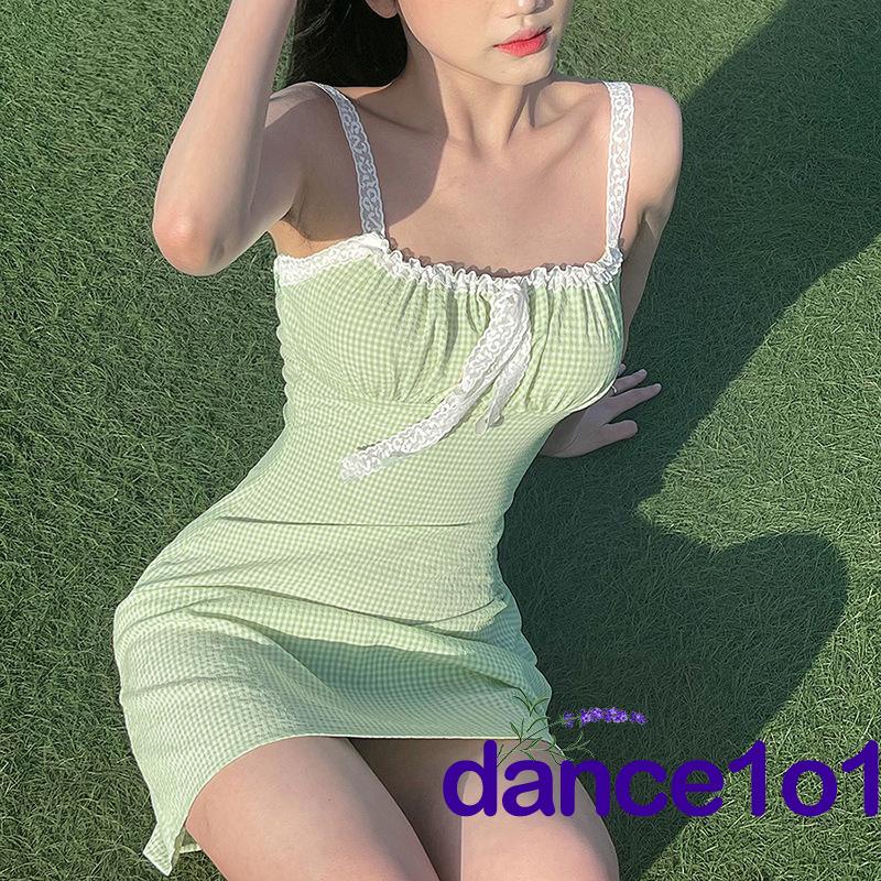 Đầm Xòe Caro Phối Ren Xinh Xắn Cho Nữ Khiêu Vũ1O1-2000S