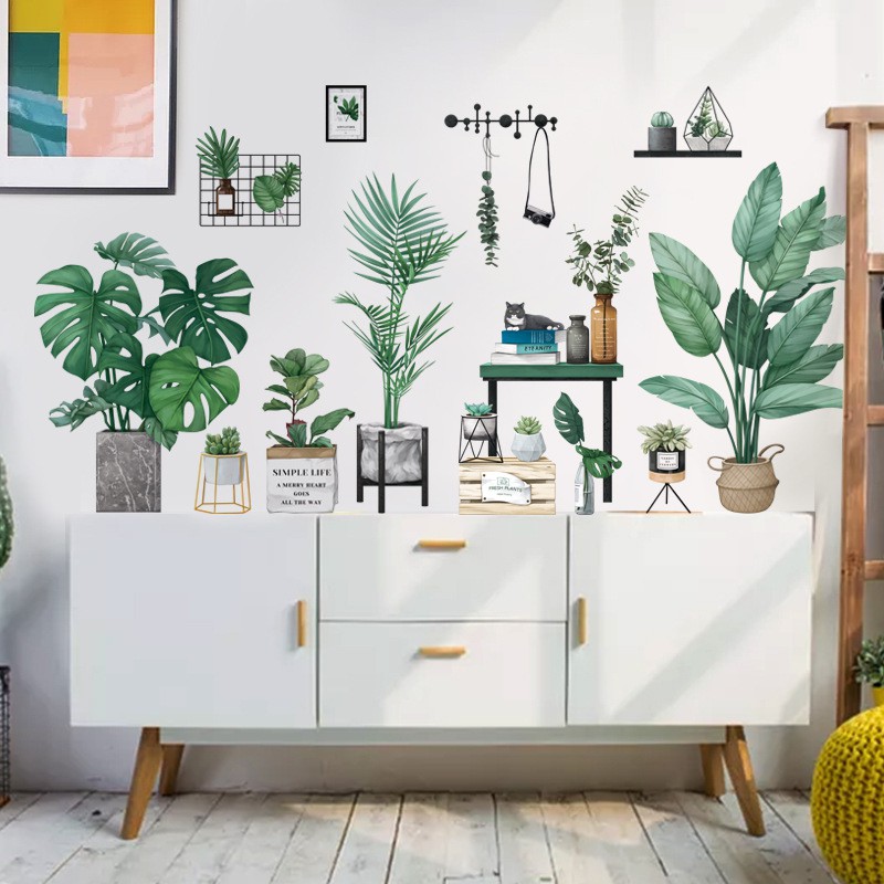 Tranh dán tường trang trí ký túc xá, decal dán tường trang trí decor phòng ngủ (Tropical Mèo)