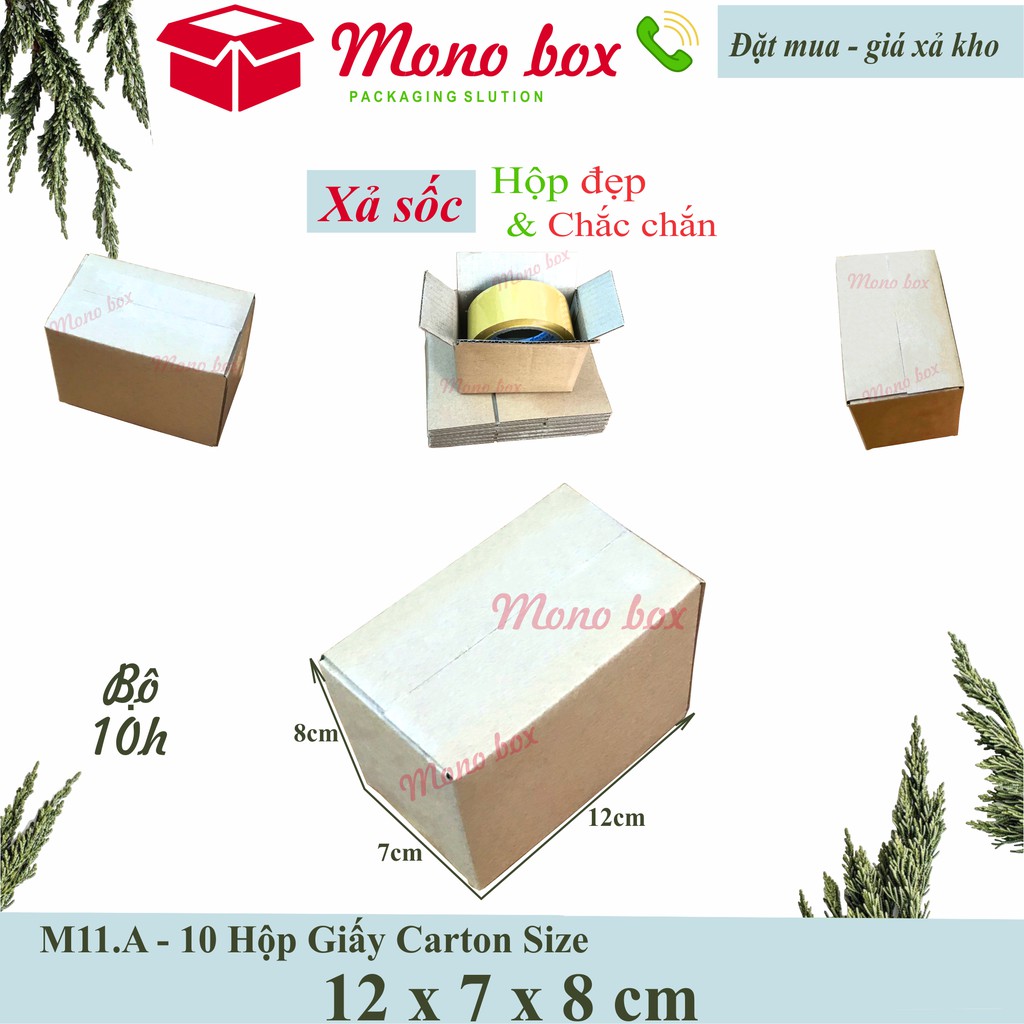 Bộ 10 thùng hộp giấy carton 12x7x8