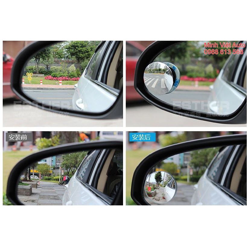 Gương cầu lồi ô tô - Gương cầu ô tô gắn kính hậu xoay 360 xóa điểm mù trên xe (hàng cao cấp)