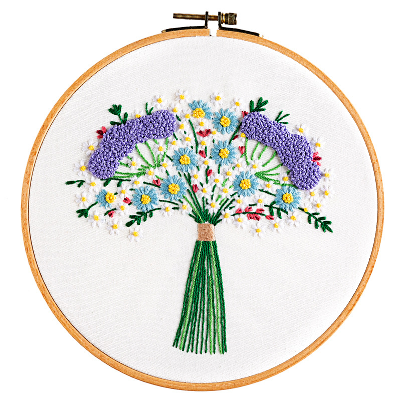 Bộ dụng cụ thêu tay bằng sợi Cotton nhiều màu sắc dành cho người mới bắt đầu Bộ đồ thêu tay hình bông hoa gồm vải thêu hoa văn, chỉ thêu, kim chỉ, sách hướng dẫn và vòng Holding Flower Pattern Embroidery Kit