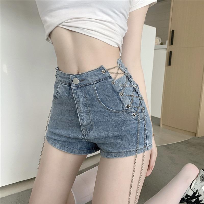 Quần Short Denim Chữ a Lưng Cao Cột Dây Thời Trang Mùa Hè Cho Nữ