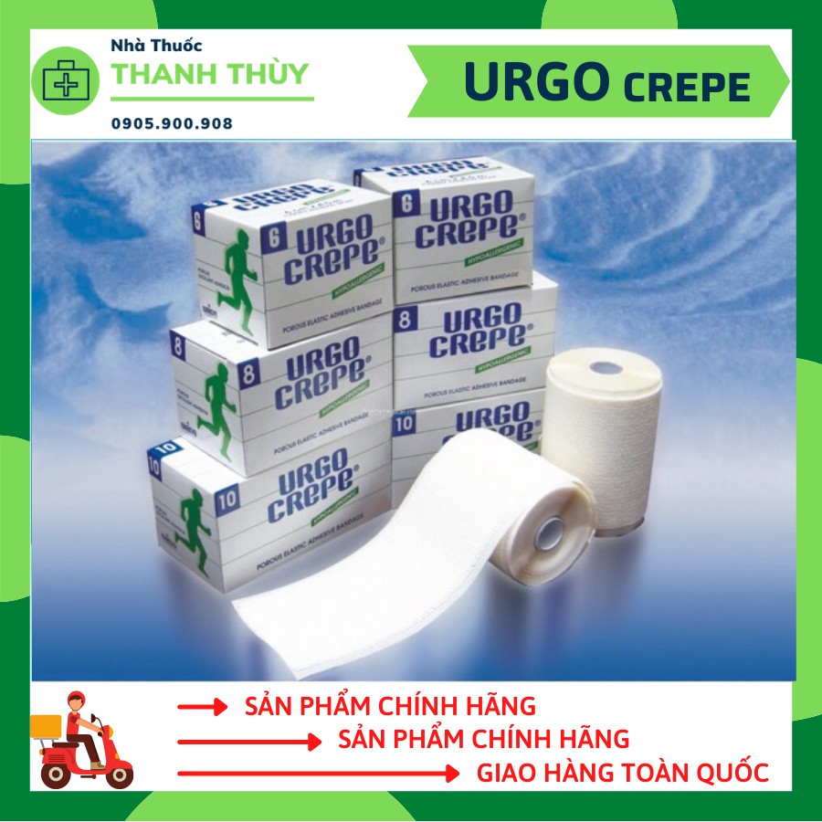 URGO CREPE 6-8-10 Băng Keo Cuộn Y Tế Thun Co Giãn Dán Sườn Trong Chấn Thương, Sau Phẫu Thuật