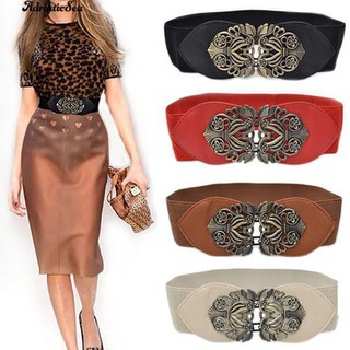 Thắt lưng co giãn bản to khóa hình hoa vintage cho nữ