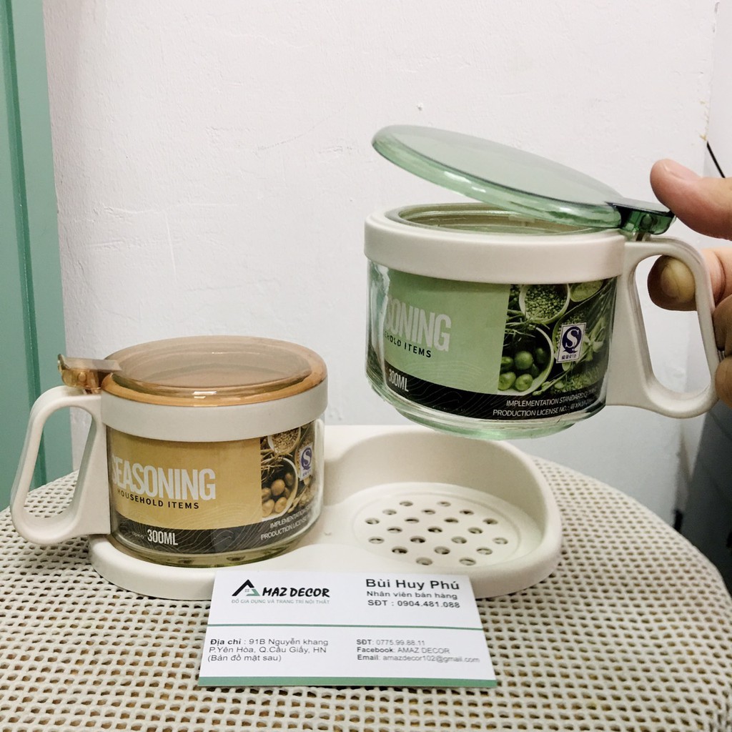 Bộ Hũ Đựng Gia Vị Thủy Tinh -TG2502 (bộ gồm 2 hũ+khay)
