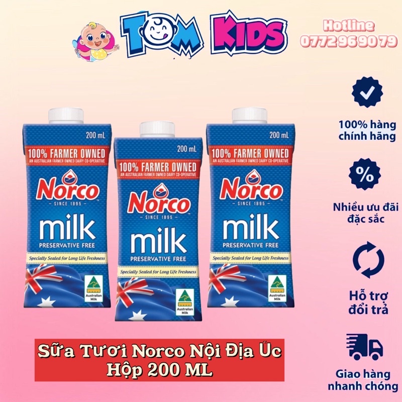 Sữa Tươi Nguyên Kem Hữu Cơ Norco Úc Hộp 200ML Date 9/2022