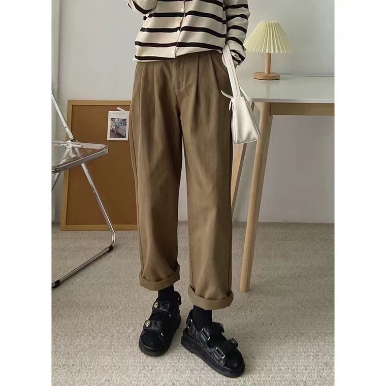 Quần Yếm Dáng Rộng Ống Suông Phong Cách Retro Hàn Quốc Giản Dị Thời Trang Mùa Thu