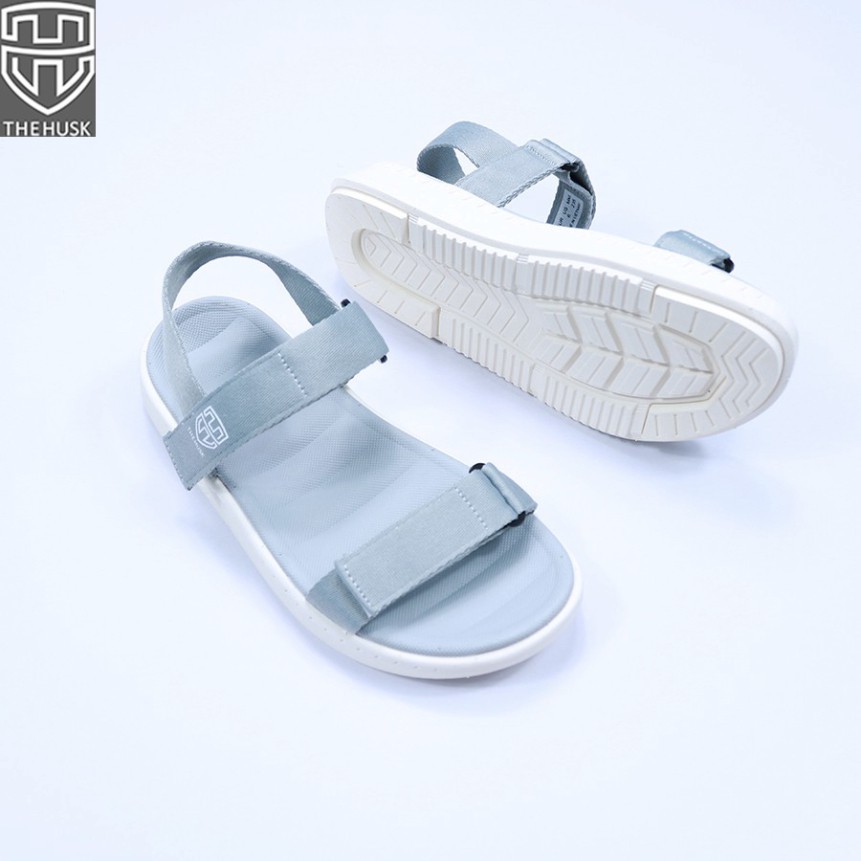 Giày Sandals Nữ HuuCuong &amp; TheHusk 2 Quai Ngang Màu Xám Đế Trắng - TH10