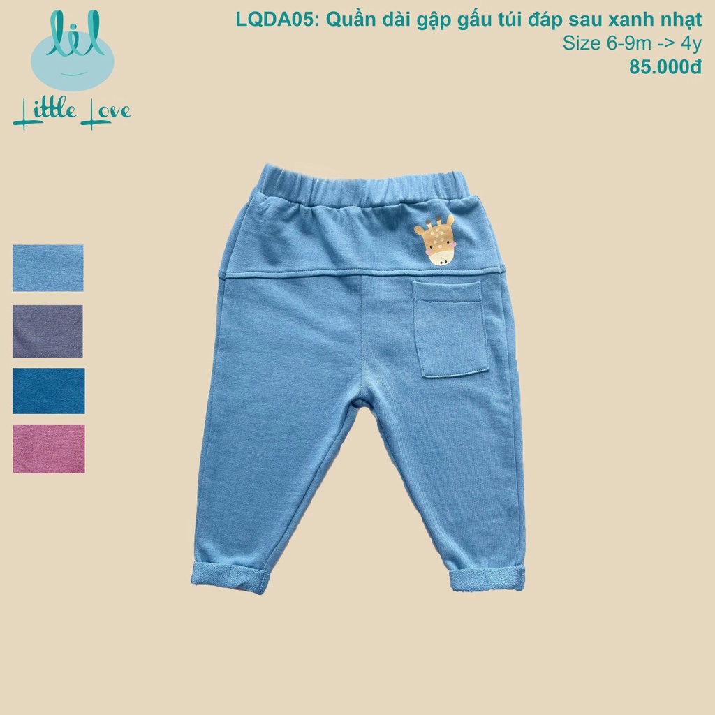 [CHÍNH HÃNG] Quần nỉ gấp gấu túi đáp sau màu trơn Little Love