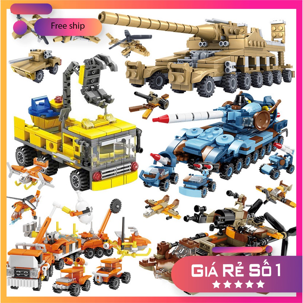 Đồ chơi Lắp ráp Lego Xe tải, Xe xây dựng, Xe tăng 12 in 1 - Kazi Đồ chơi trí tuệ - Xếp hình thông minh