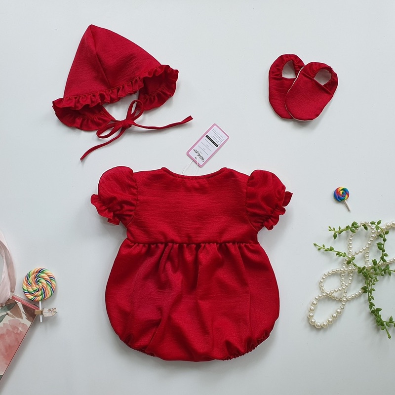 Body Đỏ Đô Tay Ngắn NHÍM XÙ KIDS Cho Bé Gái Sơ Sinh, Đầy Tháng, Thôi Nôi Chất Lụa Ướt Phối Ren Mềm Mướt - B021