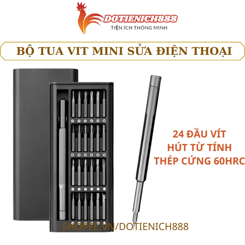Bộ tua vít đa năng Mini 24 đầu vít sửa điện thoại, Tô vit tháo mở laptop mắt kính đồng hồ