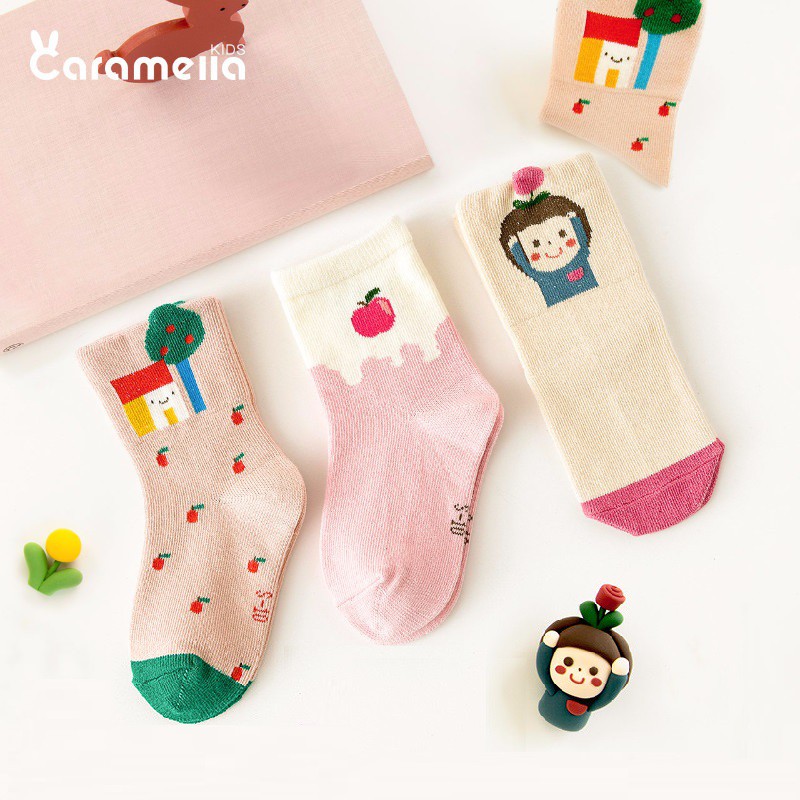 Tất cho bé gái / Tất Caramella Chị em nhà táo / Vớ tất trẻ em có size tất cho bé sơ sinh - tất hình thú cho bé