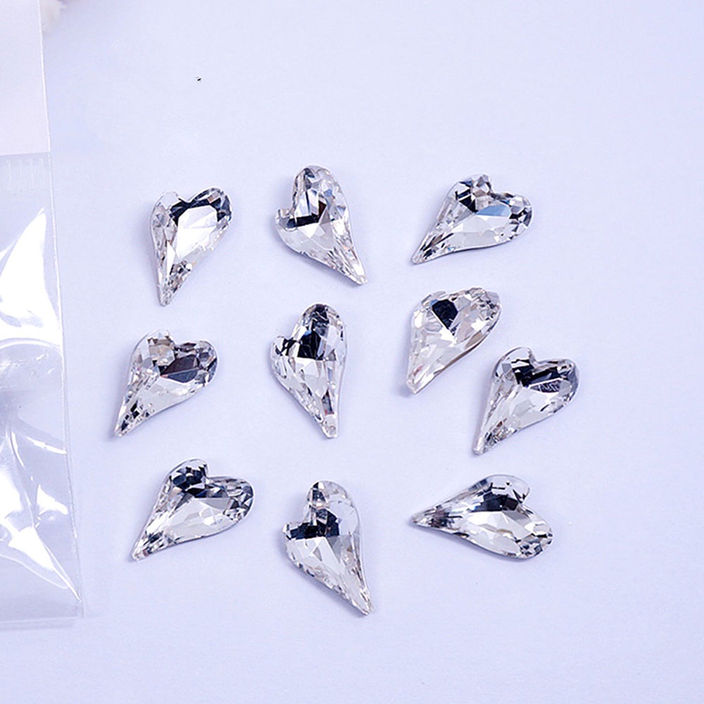 [Hàng mới về] Bộ 10 đá kim cương giả trang trí móng tay hình trái tim 9x15mm