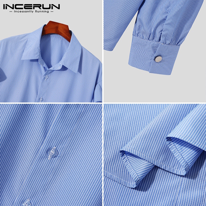 Áo sơ mi Incerun tay dài họa tiết kẻ sọc thờI trang cá tính dành cho nam