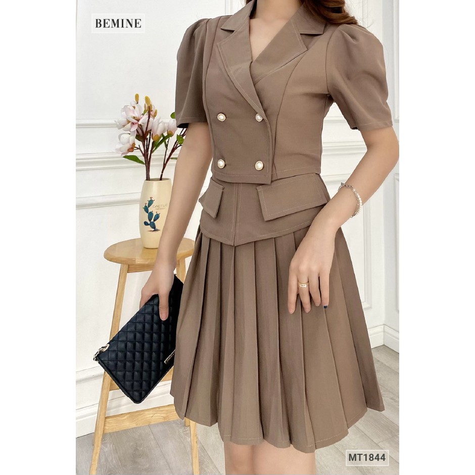 Sét vest chân váy xếp ly đính châu BEMINE MT1844NAU | BigBuy360 - bigbuy360.vn