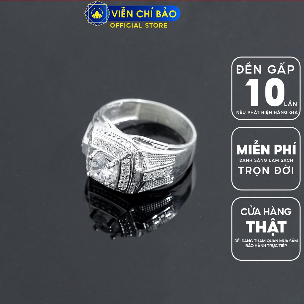 Nhẫn bạc nam đá tròn một hàng đá chất liệu bạc 925 thời trang phụ kiện trang sức Viễn Chí Bảo N300008