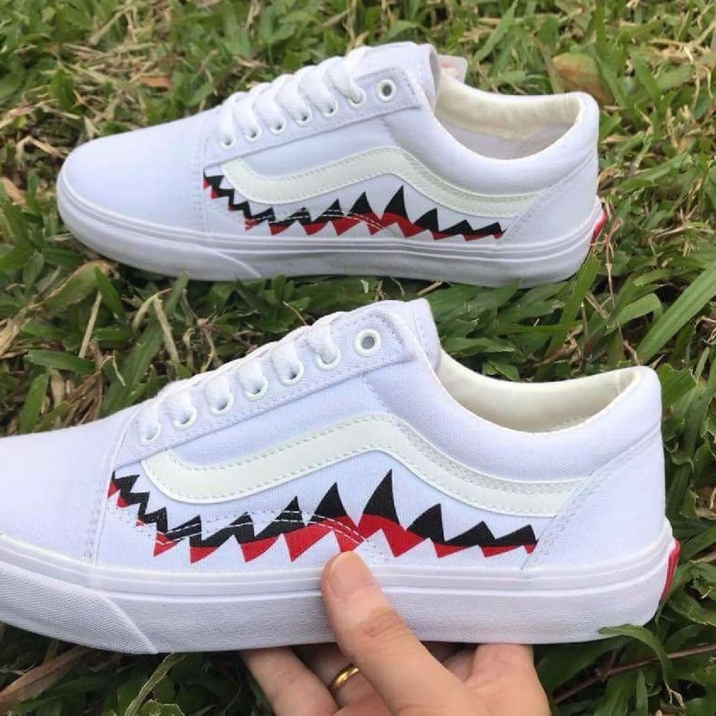 Tặng Box - Giày vans old skool cá mập trắng