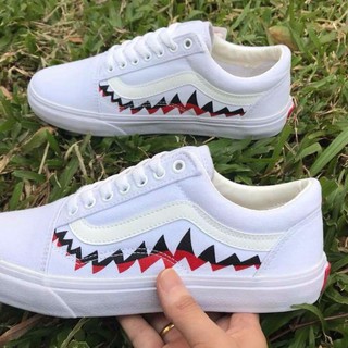 Tặng Box - Giày vans old skool cá mập trắng