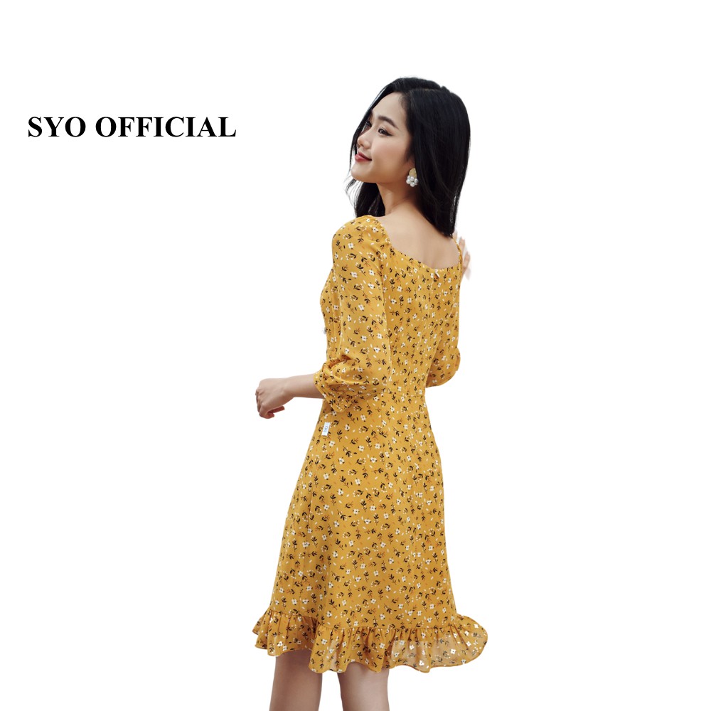 Váy hoa chiffon cổ tim tay lỡ SYO D4002-21