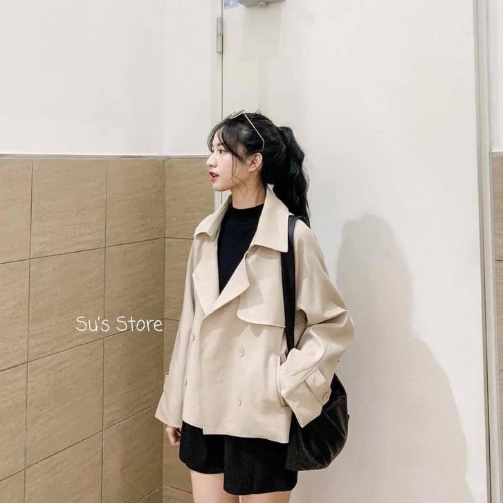 Áo khoác nữ mangto dáng ngắn 2 lớp (măng tô), áo khoác mangto nữ cổ vest dáng ngắn kèm đai kiểu Hàn Quốc