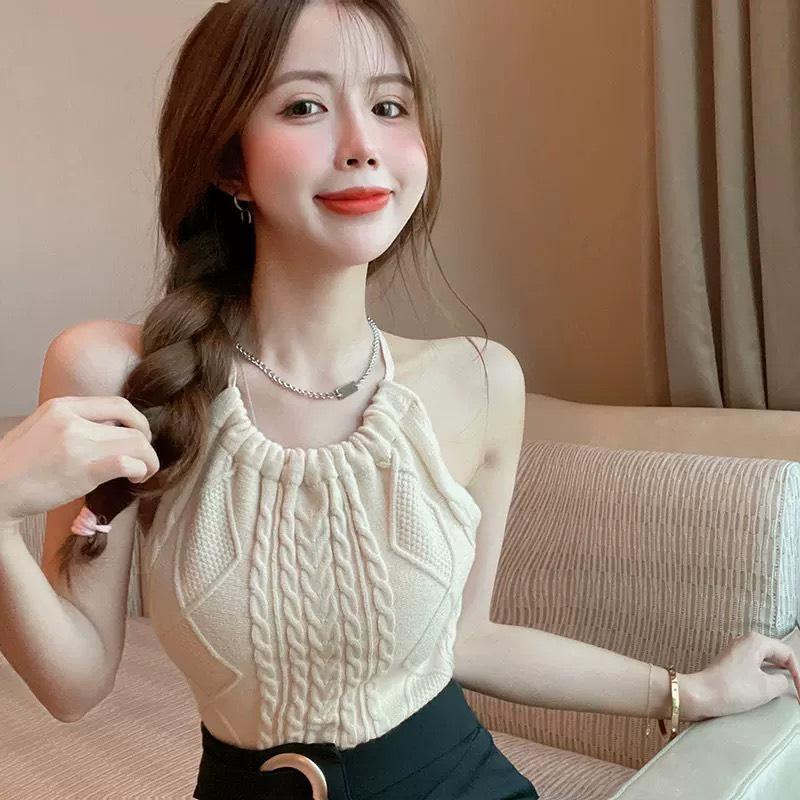 Áo Croptop Len Body Cổ Yếm PINKSTORE29, Dáng Ôm Họa Tiết Thổ Cẩm A5437