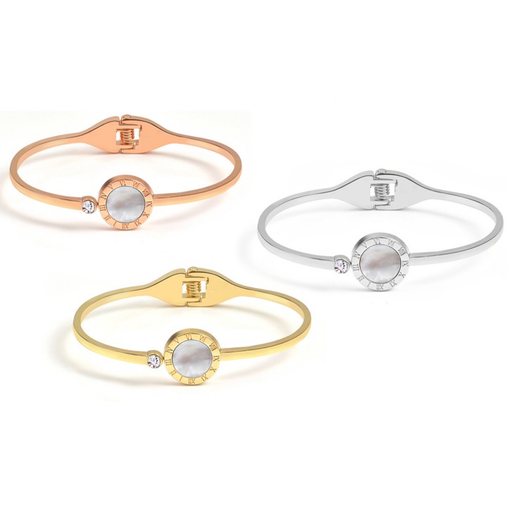 Vòng tay nữ titan cao cấp có mặt la mã siêu đẹp, bền màu, hợp thời trang