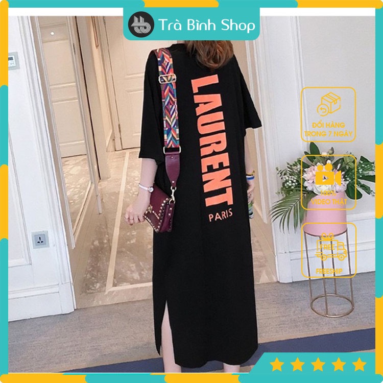 Đầm Cotton Co Dãn Dáng Dài Tay Lỡ Váy Suông In Họa Tiết Lauren