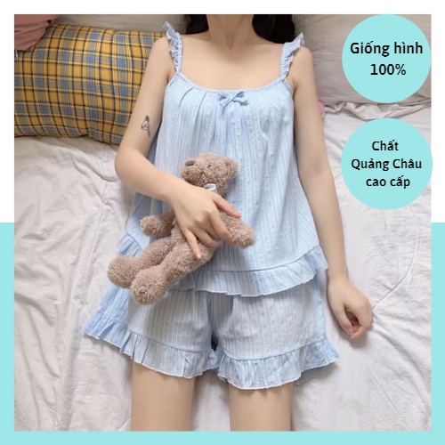 Bộ Đồ Ngủ Nữ ❤️ Đồ bộ mặc nhà hai dây tiểu thư xinh xắn cute