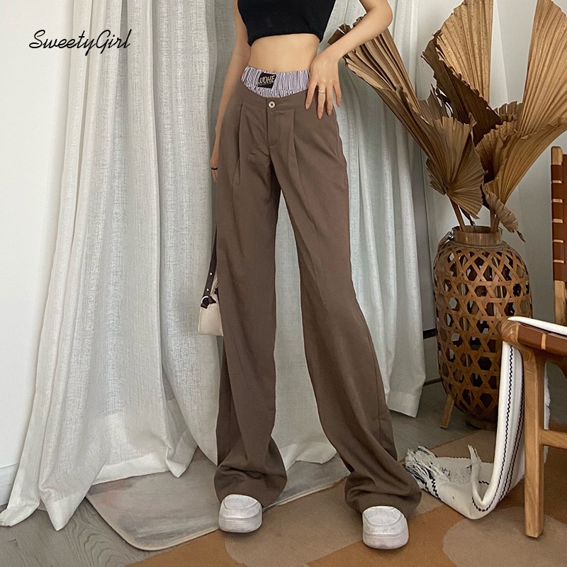 Quần ống rộng Lưng Cao Màu Trơn Thời Trang Đường Phố 2022 Cho Nữ