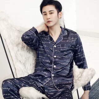 Bộ đồ ngủ dài tay pijama cho nam chất lụa bóng cao cấp 723 màu bạch kim